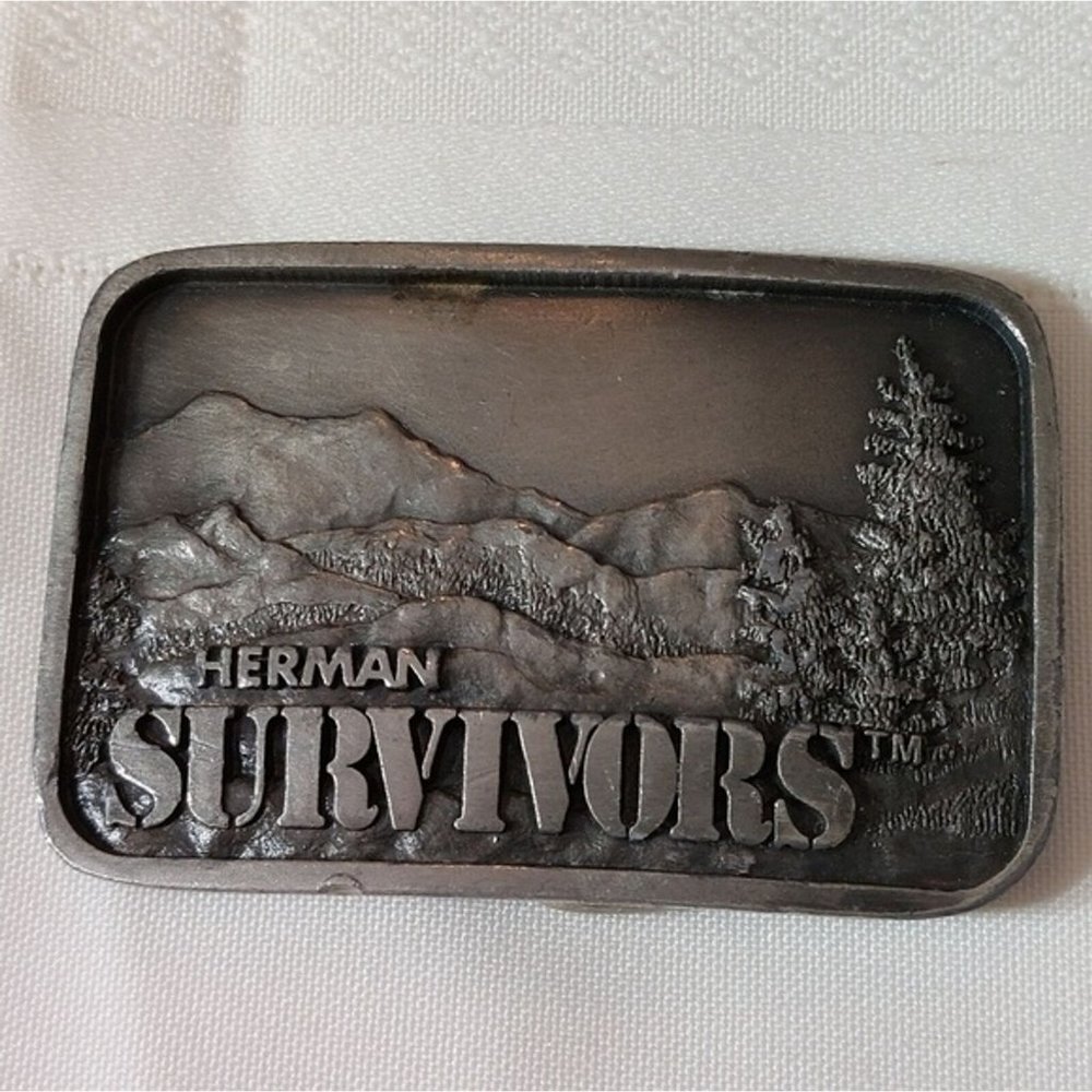 Vintage 1979 Herman Survivors Silver Tone Rectangle Shape Brass Belt Buckle